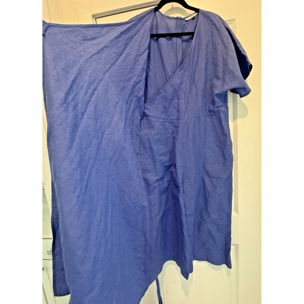 Adolfo Dominguez XL 100% Linen Wrap Jumpsuit Blue Wide Leg Tie Waist India Made - Picture 11 of 15